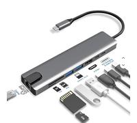 Hub USB C 8 en 1 Multiport con HDMI 4K, Carga PD 100W, USB 3.0, Puerto de Datos USB-C, Puerto Ethernet y Lector de Tarjetas SD/TF - Compatible con MacBook, DELL, Acer, Lenovo y más