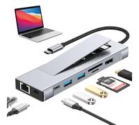 Hub USB C 9 en 1 con carcasa SSD M.2 NVMe, NIC, HDMI 4K, PD de 100 W, USB C de 10 Gbps, USB 3.2, lector de tarjetas SD/TF para XPS, Dell, MacBook Pro, iPad Pro