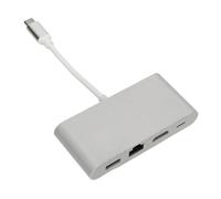 Hub USB C Adaptador multipuerto 4 en 1 Divisor USB C de aleación de aluminio con tipo C USB 3 0 Gigabit LAN RJ45 HD Interfaz multimedia para teléfono Computadora portátil Plata
