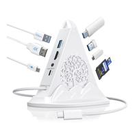 Hub USB C, adaptador multipuerto 8 en 1 USB C blanco con HDMI 4K, carga de energía de 100 W, 5 Gbps tipo C 3.0, 3 USB A 3.0, lector SD/TF e iluminación RGB, estación de coking blanca para MacBook Air