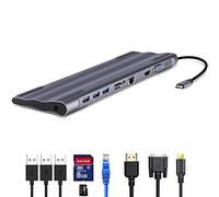 Hub USB C, adaptador multipuerto tipo C 10 en 1, HDMI 4K, VGA, RJ45 Gigabit Ethernet, PD de carga rápida tipo C, 3 USB 3.0, audio de 3.5 mm, lector de tarjetas SD/TF para MacBook Pro, iPad PRO, Mac,
