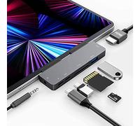 HUB USB C Adaptador para iPad Pro M4 M2 M1 2024-2018,iPad Air 4/5,iPad Mini 6,7en1 USB Tipo C a 4K HDMI,USB3.0,PD 60W,3.5mm Jack,Lector Tarjetas SD/TF,iPad Accesorios