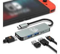 Hub USB C, adaptador USB C a HDMI estación de acoplamiento para Nintendo Switch/Switch OLED/MacBook/iPad/iPhone/teléfono Android/portátil, adaptador de TV multipuerto portátil 4 en 1 accesorios