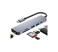 Hub USB C, Adaptateur USB C multiport pour MacBook Pro, Hub USB C à HDMI 6en1(4K HDMI USB3.0 USB2.0 SD/TF Card Reader 87W PD)Gris