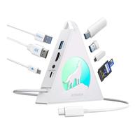 Hub USB C blanco, 8 en 1 tipo C con HDMI 4K, suministro de energía de 100 W, USB C de 5 Gbps, 3 x USB-A 3.0, lector de tarjetas SD/TF, iluminación RGB, base blanca para MacBook Air/Pro, iPad, iPhone