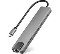 Hub USB C con adaptador Ethernet, divisor multipuerto 8 en 1 con 100 W PD, 4K HDMI, USB 3.0, puerto tipo C, lector de tarjetas SD/TF para iPhone 15, MacBook, iPad, Samsung, superficie