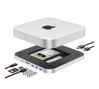 Hub USB-C con doble carcasa: HDD de 2.5 pulgadas y SSD M.2 NVMe/NGFF para Mac Mini M2/M1, estación de acoplamiento tipo C, soporte y hub de aluminio para MacMini M2/M1 con puertos USB 3.0 y 2.0
