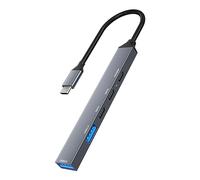 Hub USB C de 5 puertos, 2 puertos USB 3 x tipo C, adaptador USB, carcasa de aleación de aluminio, transferencia de datos rápida de 5 Gbps