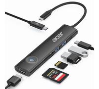 Hub USB C de Acer, Adaptador USB C 7 en 1 a HDMI, 2 Puertos de Datos USB3.1 y Tipo-C, HDMI 4K@60Hz, PD 100W, Lector de Tarjetas SD, Botón de Encendido/Apagado de Pantalla para Macbook, iPad Pro(Negro)