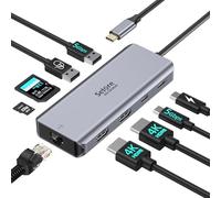 Hub USB C Dual HDMI Docking Station, 9 en 1 Dual Monitor Adaptador USB C a Doble HDMI, 5Gbps USB C/A 3.0, USB 2.0, PD 100W Hub Lector de Tarjetas SD/TF para MacBook Huawei MateBook DELL XPS Tablet