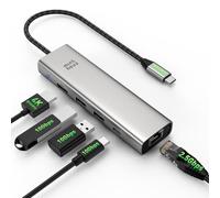 Hub USB-C, estación de acoplamiento 7 en 1 para laptop, adaptador multipuerto con HDMI 4K, LAN 2.5G, puertos USB-A/C de 10 Gbps, carga de paso PD de 85 W, compatible con Surface, M1, M2, M3, HP