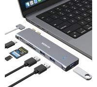 Hub USB C para MacBook Air M1/M2 Pro 2021/2020/2019/2018 - 6 en 2 Adaptador Mac con 4K@60Hz Thunderbolt 3, 100W PD, 3 USB 3.0 y SD/Micro SD Dock