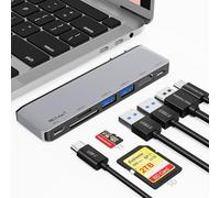 Hub USB C para MacBook Pro/Air M5 M4 M3 M2 M1 2025-2018 33.0 cm 35.6 cm 38.1 cm 40.6 cm, adaptador multipuerto 7 en 2 MacBook con HDMI 4K a 60Hz, Thunderbolt 3, puertos USB C y A, ranura para tarjeta