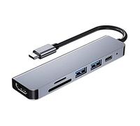 Hub USB C, Power Expand+ adaptador de concentrador 6 en 1, 2 puertos 3.0, lector de TF/tarjetas, concentrador USB C de alimentación