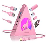 Hub USB C rosa, concentrador USB 8 en 1 con HDMI 4K, 100 W PD 5 Gbps USB-C, 3 USB-A 3.0, lector de tarjetas SD/TF, iluminación RGB, adaptador vertical USBC multipuerto para MacBook, iPhone 16, XPS