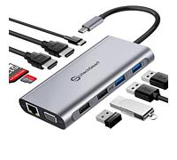 Hub USB C, UtechSmart 11 en 1 Docking Station Adaptador USB Tipo C de Triple Pantalla con 2 4K HDMI, VGA, 100W PD, Lector de Tarjetas SD TF, 4 Puertos USB Compatible con MacBook, Dispositivos USB C