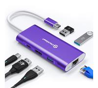 Hub USB C, UtechSmart 6 en 1 HDMI, 1000M Ethernet PD 100W Púrpura Intenso | Adaptador multipuerto con 3 puertos USB 3.0 y puerto PD; compatible con MacBook Pro, Chromebook y dispositivos USB C
