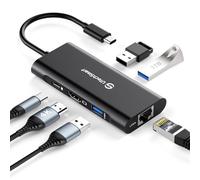 Hub USB C, UtechSmart 6 en 1 USB C a HDMI Adaptador con 1000M Ethernet, PD 100W Puerto de Carga, 3 Puertos USB 3.0 Adaptador Compatible para MacBook Pro, Chromebook, y Dispositivos USB C (Negro)