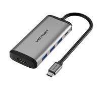 Hub USB-C Vention CNBHB HDMI 4K 3xUSB 3.0 PD 100W 5Gbps Gris Aluminio