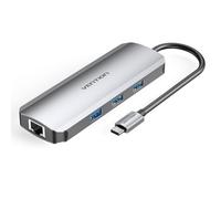 Hub USB-C Vention Plata Aluminio 4 Puertos USB 3.2 HDMI Ethernet Lector SD 4K 100W