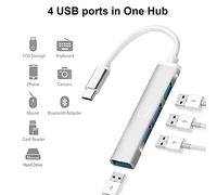 Hub USB C,Vunvooker Mini Dongle USB 4 Puertos con Adaptador USB-C a USB,Concentrador Expansor Type C para Laptop(3 USB 2.0,1 USB 3.0),Slim Data Hub para MacBook Pro/Air,iMac,iPad,Surface,XPS(Plata)
