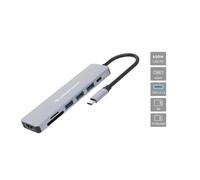 Hub USB Conceptronic DONN19G Gris USB-C 3 puertos USB-A 1 HDMI 4K Lector SD 100W PD