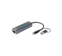 Hub USB D-Link - DUB-2332 - 3 Puertos USB 3.2 - Ethernet Gigabit - Autoalimentado - Gris