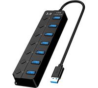 Hub USB de 7 puertos USB 3.0+2.0 con interruptores de alimentación LED individuales, adaptador portátil de expansión de alta velocidad, multiUSB, adaptador de cable divisor de cable para tableta, computadora portátil y portátil