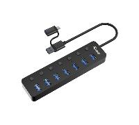 hub usb equip life 128965 7 puertos usb-a 3.2 gen1 con interruptor led 5v2a incluye adaptador a usb-c