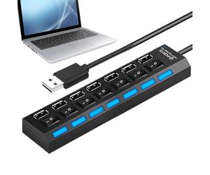 Hub USB - Expansor De 7 Puertos Con Botones Individuales, Adaptador USB Multipropósito, Transferencia De Datos De Alta Velocidad | Viajes, Hogar, Oficina, Configuración De Juegos, Trabajo Conjunto, Fo