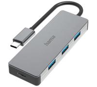 HAMA | USB-C Hub con 4 Puertos ( Concentrador USB-C con 4 Puertos, Transmisión de Datos con hasta 10 GBits/s, USB 3.2, Conexión de 3 USB- A y 1 USB-C, Adaptador 4 en 1 para Oficina o casa) Color Gris