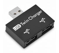 Hub USB, Hub USB2.0 Macho a 2 Puertos USB Doble Cargador Splitter Adaptador Convertidor Kit, Plug and Play(Negro)