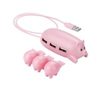 Hub USB: lindo puerto USB, concentrador adaptador USB | Lindo concentrador de puerto USB de alta velocidad con forma de cerdo, adaptador USB de 3 puertos, datos divisores de concentrador con 3 tapas d