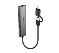 Hub USB Lindy 43379 4 Puertos USB 3.2 Gen 1 Type-A y Type-C Gigabit Ethernet 4K UHD Gris