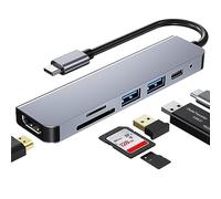 Hub USB C, Adaptador USB C Multi-Puerto, Hub 6 en 1 USB C a HDMI, Compatible con Portátiles USB C y Otros Dispositivos Tipo C (4K HDMI USB3.0 USB2.0 Lector de Tarjetas SD/TF 87W PD) Gris
