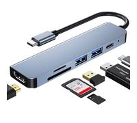 Hub USB Tipo C, Adaptador Multi-Puerto per MacBook Pro - Hub 6 en 1 a Compatible con Portátiles y Otros Dispositivos (4K HDMI USB3.0 USB2.0 Lector de Tarjetas SD/TF 87W PD) (hub USB c(Blue))