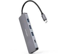 NANOCABLE 10.16.4409 - Hub Conversor de USB-C a 3 Puertos USB-A 3.0 Hembra + 1 Puerto USB-C Hembra, Aluminio, 10 cm, Color Gris