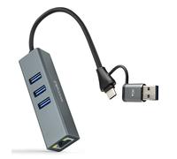 Hub Usb + Usb Tipo-C 3.0 Nanocable 10.03.0412 3xusb 1xrj45 Gris