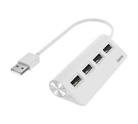 Hama | Hub USB 2.0 4 Puertos Compacto Plug & Play Blanco | Amplía un puerto USB a 4 conexiones, ideal para teclado, ratón, memorias USB y otros accesorios, Blanco