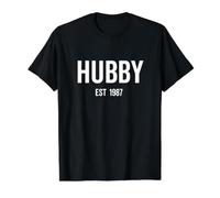 Hubby EST 1987 Aniversario de Boda del Matrimonio del Mejor Marido Camiseta gráfica económica, Hombre, Negro, S