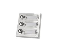 HUBER Pulsador de campana, montaje en superficie de 3 vías, rectangular, de metal auténtico, con placas de identificación de policarbonato
