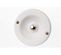 HUBER Pulsador de timbre empotrable de latón redondo, 1 compartimento, para puerta de casa, interruptor de timbre, color blanco