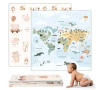 HUBORNS - Alfombra bebé plegable acolchada 200×180 cm para juegos y gateo, manta de actividades impermeable y reversible, tapete infantil antideslizante, regalo ideal recién nacidos (Mapa XL)