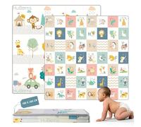 HUBORNS - Alfombra bebé plegable acolchada 200×180 cm para juegos y gateo, manta de actividades impermeable y reversible, tapete infantil antideslizante, regalo ideal recién nacidos (Animales XL)