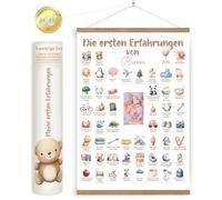 HuBorns - Póster Mis Primeras Veces para Bebé | Recuerdo de Momentos Especiales, Decoración Infantil, Caja Premium de Regalo, Soporte de Madera Magnético