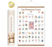 HuBorns - Póster “Mis primeras veces” para bebé, recuerdo de momentos especiales y decoración infantil con caja premium de regalo y soporte de madera magnético