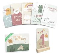 HUBORNS - Tarjetas cumple mes bebé “Mis primeras veces”, set de 46 tarjetas para fotos y recuerdos, regalo original para recién nacidos y padres primerizos con caja premium de regalo
