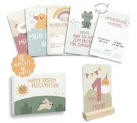 HUBORNS - Tarjetas cumple mes bebé “Mis primeras veces”, set de 46 tarjetas para fotos y recuerdos, regalo original para recién nacidos y padres primerizos con caja premium de regalo