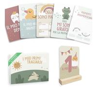HUBORNS - Tarjetas cumple mes bebé “Mis primeras veces”, set de 46 tarjetas para fotos y recuerdos, regalo original para recién nacidos y padres primerizos con caja premium de regalo