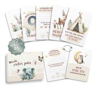 HUBORNS - Tarjetas cumple mes bebé “Mis primeras veces”, set de tarjetas para fotos y recuerdos, regalo original para recién nacidos y padres primerizos con caja premium de regalo